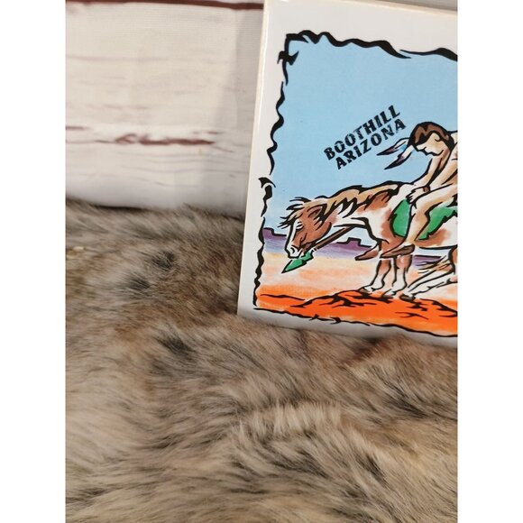 Vintage Boothill Arizona Ceramic Wall Tile Plaque With Western Cowboy Artwork & - Picture 3 of 5